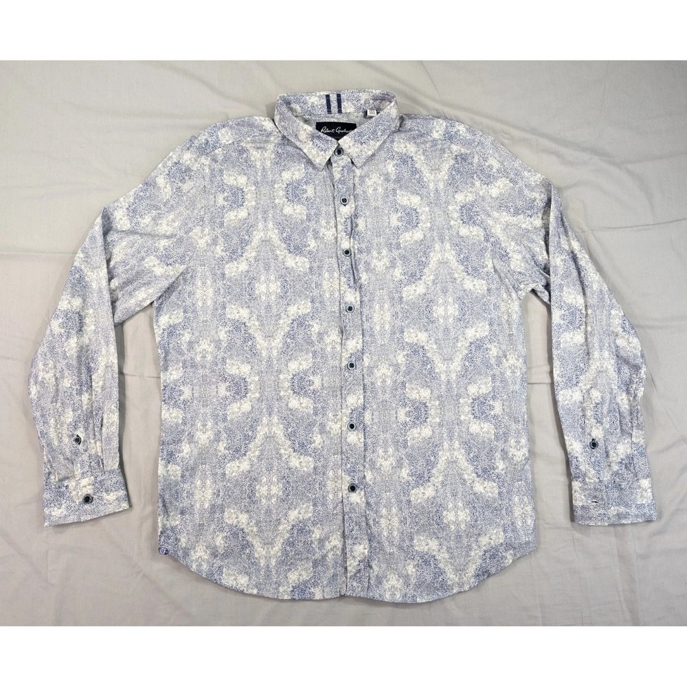 Robert Graham Mens XXL 2XL Tailored Fit Pointillism Abstract Art Shirt Blue